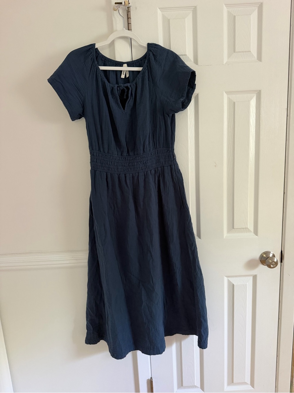 Pact Coastal Double Gauze Organic Boho Midi Dress Navy Blue Medium - Picture 3 of 7